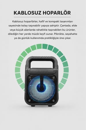 Özel Seri Kamp Akıllı Genç Bluetooth Hoparlör Rgb Işıklı Kablosuz Speaker GTS-1362 Siyah
