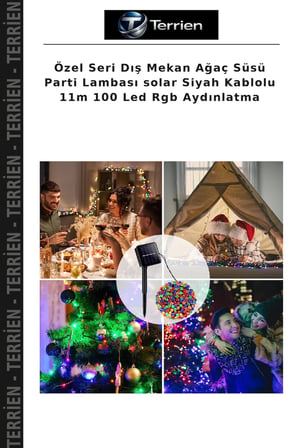 Özel Seri Dış Mekan Ağaç Süsü Parti Lambası solar Siyah Kablolu 11m 100 Led Rgb Aydınlatma