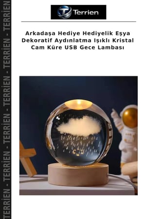 Arkadaşa Hediye Hediyelik Eşya Dekoratif Aydınlatma Işıklı Kristal Cam Küre USB Gece Lambası