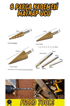 6 Parça Kademeli Matkap Ucu Sac Delme Seti Özel Kutulu