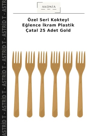 Özel Seri Kokteyl Eğlence İkram Plastik Çatal 25 Adet Gold