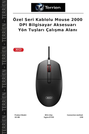 Özel Seri Kablolu Mouse 2000 DPI Bilgisayar Aksesuarı Yön Tuşları Çalışma Alanı