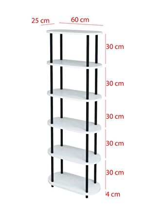 6 Raflı Oval Tasarım Kitaplık Ofis Salon Kitaplığı Modern Şık Tasarım Kitaplık Dosya Rafı Çevir Kur Kolay Montaj