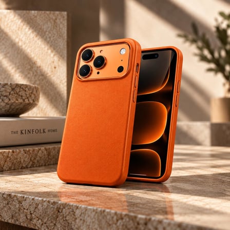 IPhone 17/18 Pro Max Uyumlu Turuncu Vegan Deri Kılıf, İnce ve Hafif