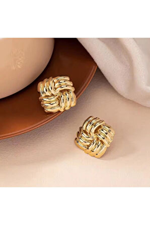 Çelik Kare Desen Küpe