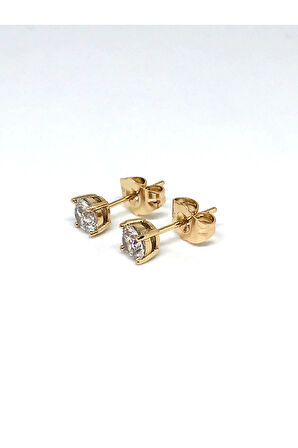 Unisex Altın Kaplama Çelik Tek Taş Küpe 1 Çift