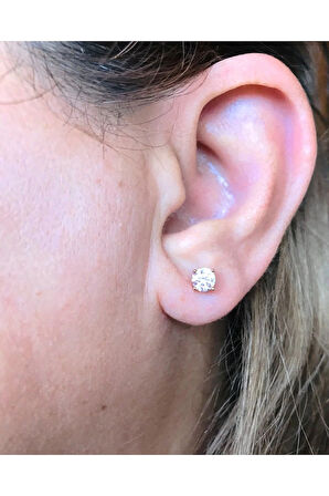 Unisex Altın Kaplama Çelik Tek Taş Küpe 1 Çift