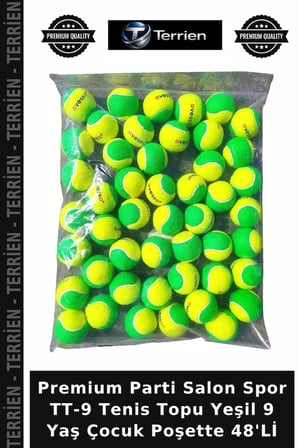 Premium Parti Salon Spor TT-9 Tenis Topu Yeşil 9 Yaş Çocuk Poşette 48'Lİ