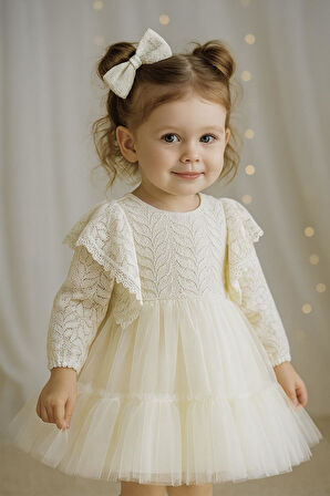 Kız Bebek Elbise Kız Çocuk Elbise Doğum Günü Parti Düğün Elbise Dantelli Kısa Kol Astarlı Elbise