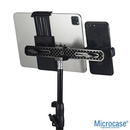 Microcase 2in1 Çift Başlıklı Ayarlanabilir 1 Telefon 1 Tablet Tutucu Başlık - SİYAH AL5062