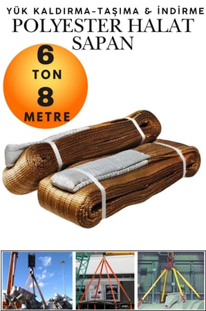 6 Ton 8 Metre Kahve Polyester Sapan - Yüksek Mukavemetli Yük Kaldırma ve Taşıma Spanzeti - Endüstriyel Sınıf, Güvenli Bağlama ve Sabitleme Halatı Ağır Yük Taşıma, İndirme ,Sabitleme Halatı