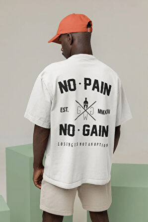 No Pain No Gain Baskılı Unisex Oversize Losing Is Not An Option Yazılı Tişört