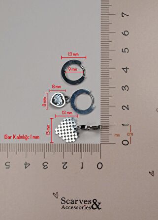 Kalpli Çelik Küpe Seti Üçlü Gümüş Renk