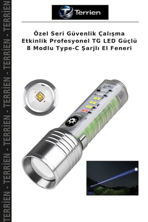 Özel Seri Güvenlik Çalışma Etkinlik Profesyonel TG LED Güçlü 8 Modlu Type-C Şarjlı El Feneri