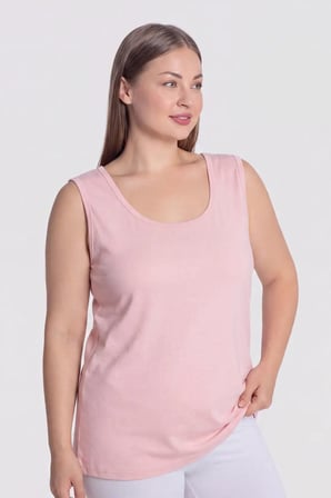 Kadın Pembe Kalın Askılı Büyük Beden Atlet Pamuklu Esnek ve Rahat Ev Giyimi Vücut Uyumlu Hafif Kumaş