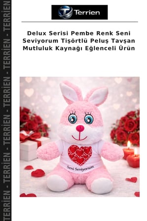 Delux Serisi Pembe Renk Seni Seviyorum Tişörtlü Peluş Tavşan Mutluluk Kaynağı Eğlenceli Ürün