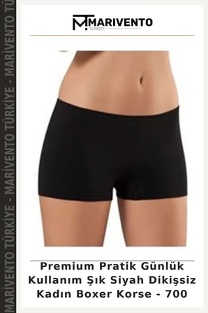 Premium Pratik Günlük Kullanım Şık Siyah Dikişsiz Kadın Boxer Korse - 700