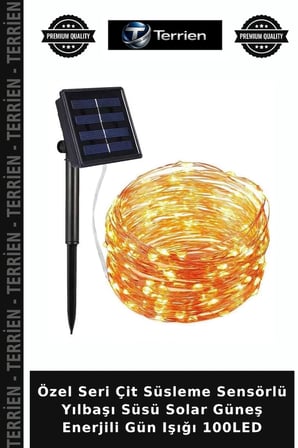 Özel Seri Çit Süsleme Sensörlü Yılbaşı Süsü Solar Güneş Enerjili Gün Işığı 100LED