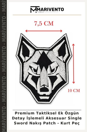 Premium Taktiksel Ek Özgün Detay İşlemeli Aksesuar Single Sword Nakış Patch - Kurt Peç