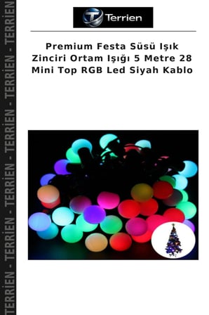 Premium Festa Süsü Işık Zinciri Ortam Işığı 5 Metre 28 Mini Top RGB Led Siyah Kablo