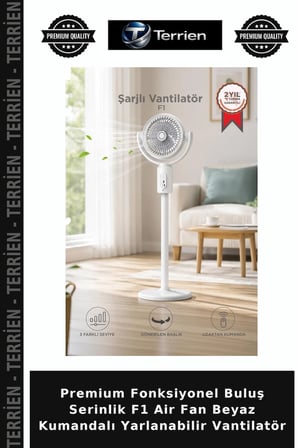 Premium Fonksiyonel Buluş Serinlik F1 Air Fan Beyaz Kumandalı Yarlanabilir Vantilatör
