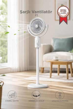 Premium Fonksiyonel Buluş Serinlik F1 Air Fan Beyaz Kumandalı Yarlanabilir Vantilatör