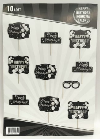 Delux Serisi Detay Etkinlik Öğe HAPPY BRITHDAY SİYAH GÜMÜŞ KONUŞMA BALONU