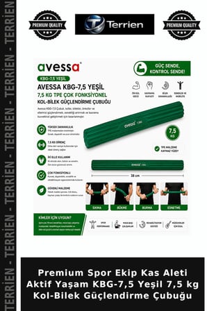 Premium Spor Ekip Kas Aleti Aktif Yaşam KBG-7,5 Yeşil 7,5 kg Kol-Bilek Güçlendirme Çubuğu