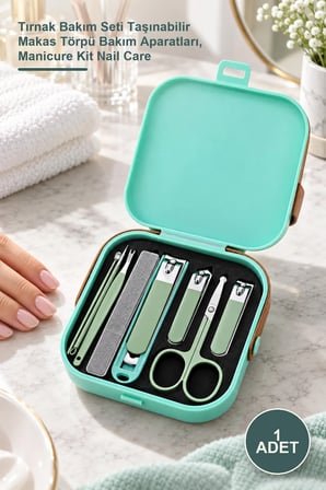 1 Adet Çantalı Manikür Seti – Tırnak Bakım Seti Taşınabilir Makas Törpü Bakım Aparatları, Manicure Kit Nail Care