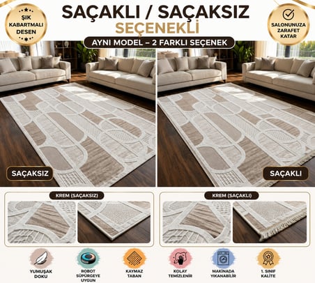 Kaymaz Taban Krem Bej Modern Geometrik Yıkanabilir Koridor Salon Mutfak Yolluk Halı