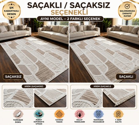 Kaymaz Taban Krem Bej Modern Geometrik Yıkanabilir Koridor Salon Mutfak Yolluk Halı