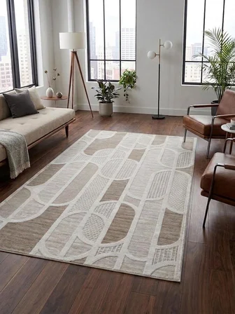 Kaymaz Taban Krem Bej Modern Geometrik Yıkanabilir Koridor Salon Mutfak Yolluk Halı