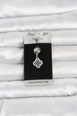 316L Cerrahi Çelik Zirkon Taşlı Sallantılı Yonca Model Göbek Piercing