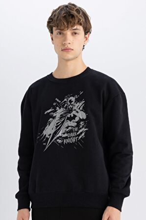 DeFacto Batman Boxy Fit Bisiklet Yaka Baskılı Kalın Kumaş Sweatshirt C6531AX24AUBK81