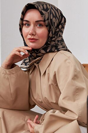 Silk Home Sütlü Kahve Yaprak Desenli Tivil İpek Eşarp 11397-06