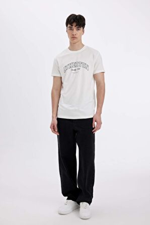 DeFacto Slim Fit Dar Kesim Bisiklet Yaka Baskılı Kısa Kollu Tişört C5674AX24HSER105