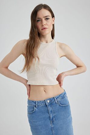 DeFacto Fitted Halter Yaka Fitilli Kaşkorse Basic Düz Atlet U0357AZ23SMBG655