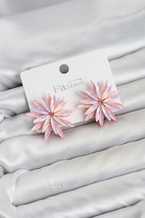 Lotus Model Pembe Renk Kristal Taşlı Kadın Küpe -