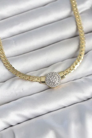 Ezme Zincir Model Zirkon Taşlı VIP Seri Gold Renk Kadın Kolye -