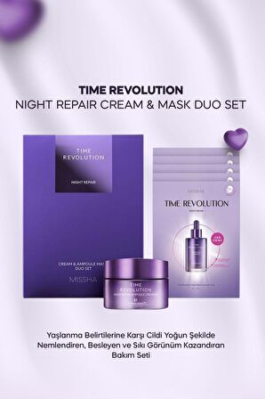 Yaşlanma Karşıtı Bakım Kremi&5'li Yaprak Maske Set Time Revolution Night Repair Cream & Mask Duo Set