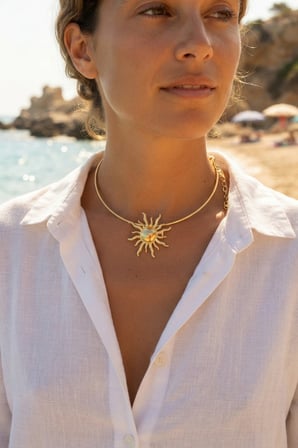 Güneş Model Gold Renk Choker Kadın Kolye -