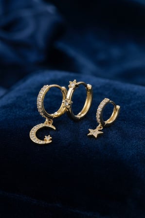 3 lü Ay ve Yıldız Model Gold Renk Set Küpe -