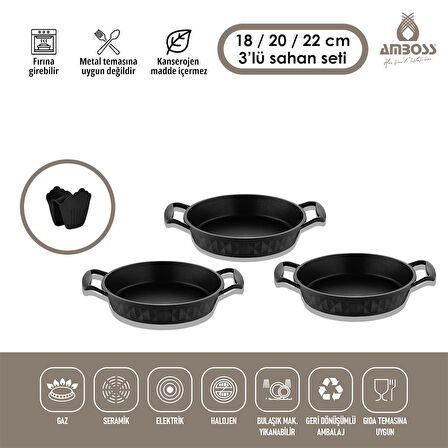 Amboss 3'lü Kuvars Sahan (18cm + 20cm + 22cm) Döküm Titanyum