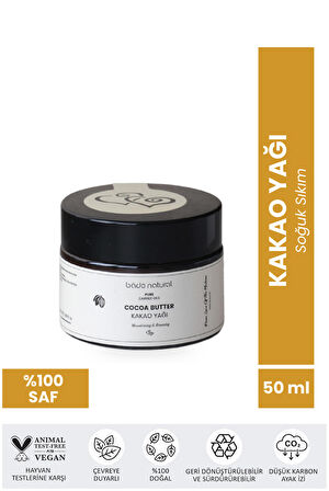 Bade Natural Kakao Yağı Soğuk Sıkım %100 Saf 50 ml