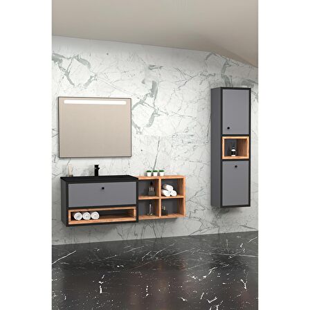 ESPERO 145 CM SİYAHLAVABOLU BANYO DOLABI - BOY DOLAP DAHİL