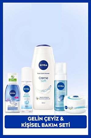 Nivea Gelin Çeyiz Seti, Duş Jeli 500ml, Yüz Yıkama Köpüğü, Deodorant, Göz Makyaj Temizleyici, Soft Krem