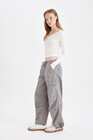 DeFacto Coool Paraşüt Poplin Pantolon Basic Düz Cepli Beli Lastikli A6266AX24AUGR67
