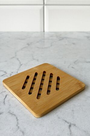 Bambu Çizgili Kare Nihale, Bambu Nihale Tencere, Tava, Çaydanlık Altı Bambu Altlık, 17 Cm