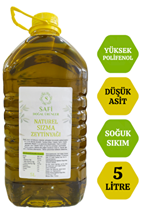Salatalar ve Mezeler İçin Naturel Sızma Soğuk Sıkım Zeytinyağı 5 Litre