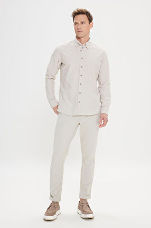 Altınyıldız Classics Slim Fit Düğmeli Yaka Oxford Bej Erkek Gömlek 4A2000000050